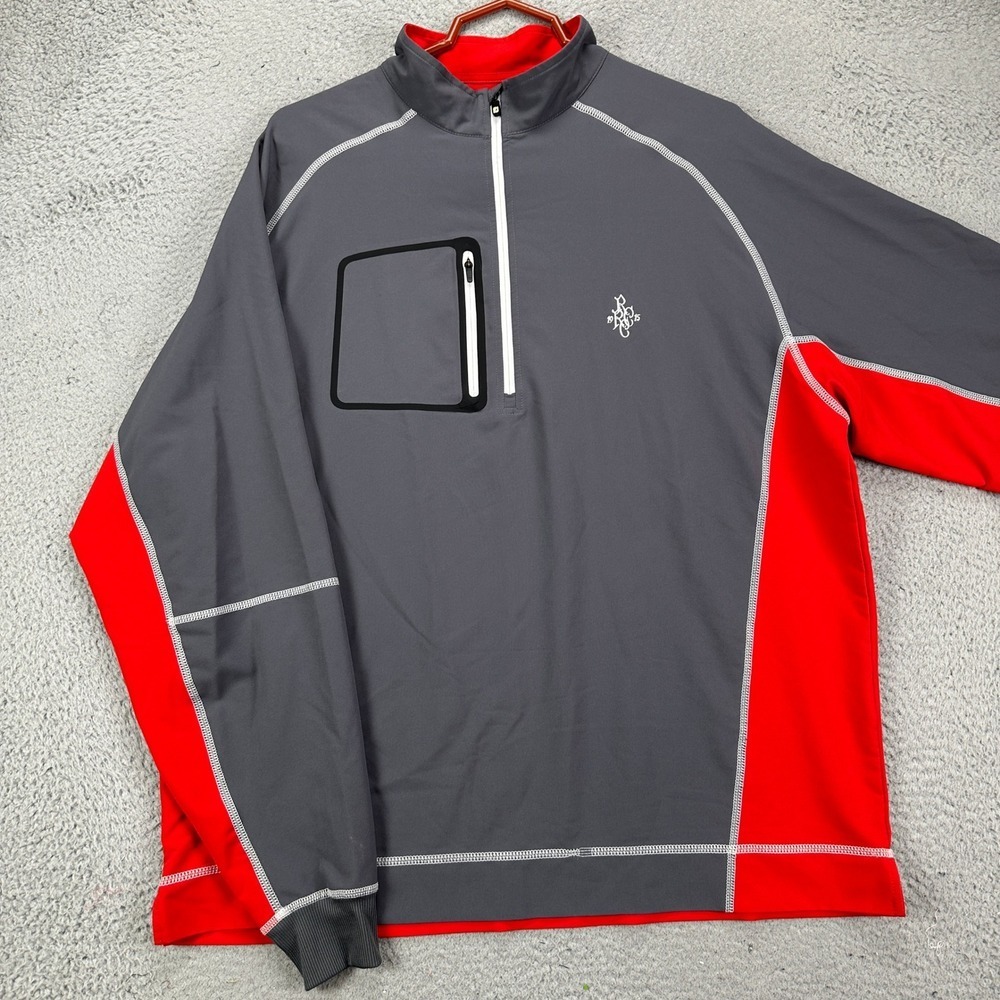 FootJoy FJ Sweatshirt Golf Mens Large Gray Red Colorblock Quarter Zip Stretch